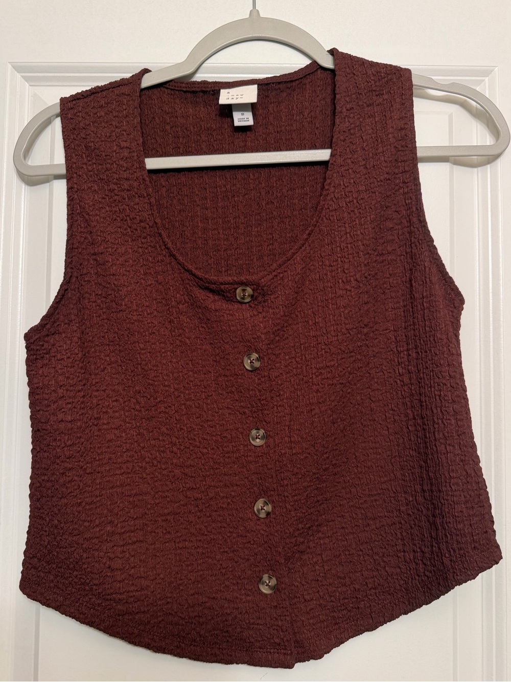 a new day Textured Button-Front Tank Top - Button Vest - Brown Vest